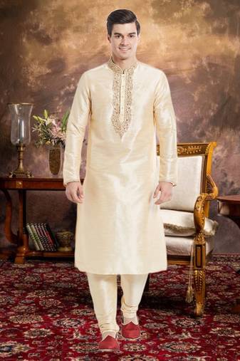 Fawn Art Silk Silk Blend Kurta Pajama