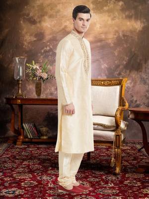 Fawn Art Silk Silk Blend Kurta Pajama 3