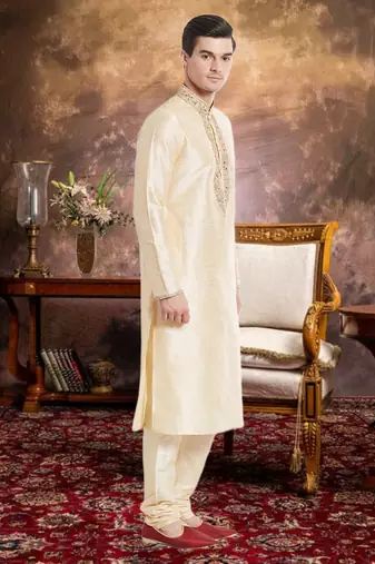 Fawn Art Silk Silk Blend Kurta Pajama