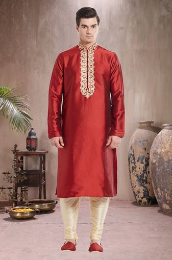 Indian Poshakh Antique Art Silk Tufeeta Kurta Pajama
