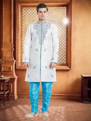 Blue Art Silk Silk Blend Kurta Pajama 1