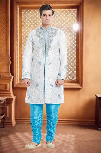 Indian Poshakh Blue Art Silk Silk Blend Kurta Pajama
