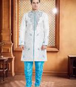 Blue Art Silk Silk Blend Kurta Pajama
