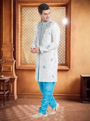 Blue Art Silk Silk Blend Kurta Pajama 2