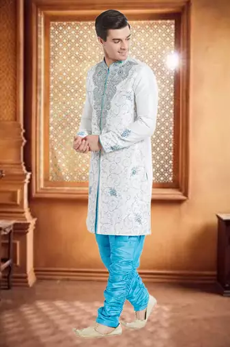 Blue Art Silk Silk Blend Kurta Pajama