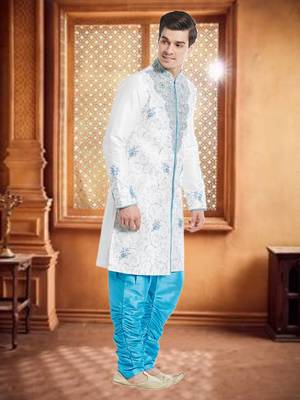 Blue Art Silk Silk Blend Kurta Pajama 3