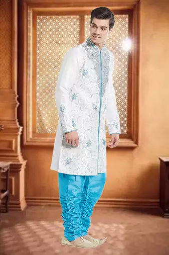 Blue Art Silk Silk Blend Kurta Pajama