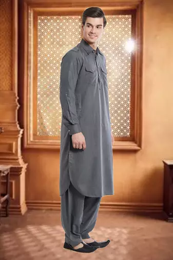 Grey Fila Fill Fila Fill Kurta Pajama