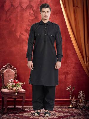 Indian Poshakh Black Linen Linen Kurta Pajama 1