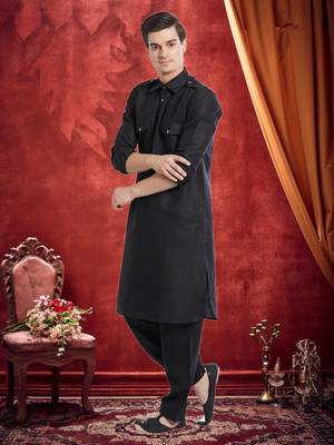 Indian Poshakh Black Linen Linen Kurta Pajama 2