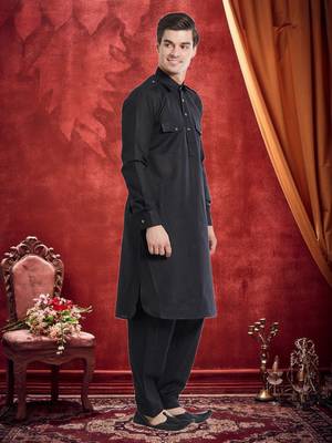 Indian Poshakh Black Linen Linen Kurta Pajama 3