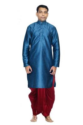 Green Silk Ethnic Indian Traditional Mens Festive Wear Dhoti Kurta 1
