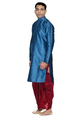 Green Silk Ethnic Indian Traditional Mens Festive Wear Dhoti Kurta 2