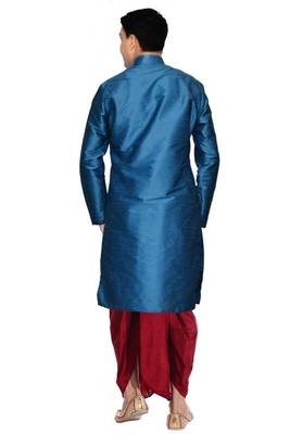 Green Silk Ethnic Indian Traditional Mens Festive Wear Dhoti Kurta 3