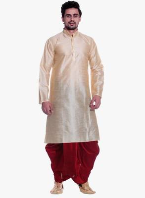 Gold Silk Ethnic Indian Traditional Mens Festive Wear Dhoti Kurta 1