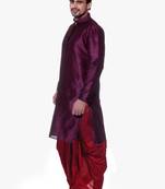 Violet Silk Ethnic Indian Traditional Mens Festive Wear Dhoti Kurta