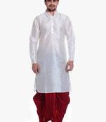 White Silk Ethnic Indian Traditional Mens Festive Wear Dhoti Kurta
