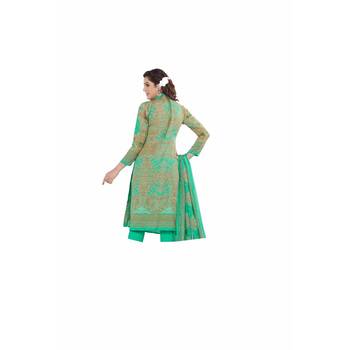 Green crepe printed unstitched salwar kameez with dupatta 2