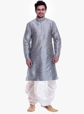 Grey Silk Ethnic Indian Traditional Mens Festive Wear Dhoti Kurta 1