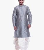 Grey Silk Ethnic Indian Traditional Mens Festive Wear Dhoti Kurta
