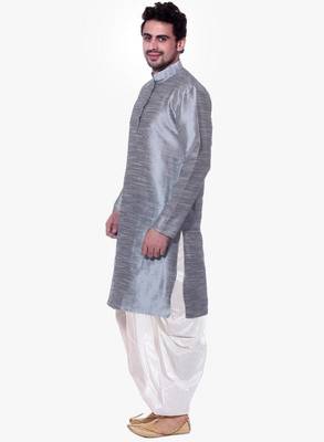 Grey Silk Ethnic Indian Traditional Mens Festive Wear Dhoti Kurta 2