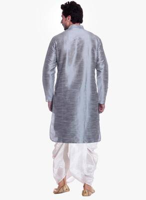 Grey Silk Ethnic Indian Traditional Mens Festive Wear Dhoti Kurta 3