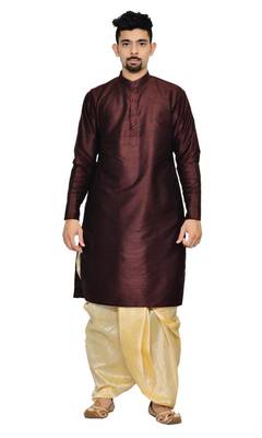 Brown Silk Ethnic Indian Traditional Mens Festive Wear Dhoti Kurta 1