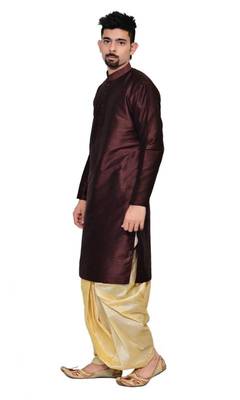 Brown Silk Ethnic Indian Traditional Mens Festive Wear Dhoti Kurta 2
