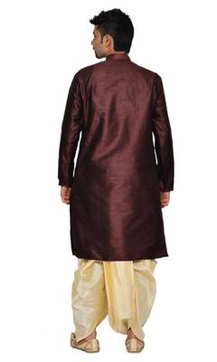 Brown Silk Ethnic Indian Traditional Mens Festive Wear Dhoti Kurta 3