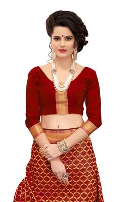 Multicolor woven banarasi silk saree with blouse 4