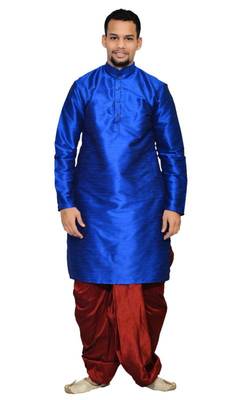 Blue Silk Ethnic Indian Traditional Mens Festive Wear Dhoti Kurta 1