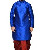 Blue Silk Ethnic Indian Traditional Mens Festive Wear Dhoti Kurta