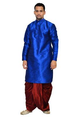Blue Silk Ethnic Indian Traditional Mens Festive Wear Dhoti Kurta 2