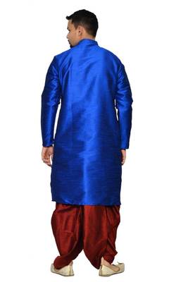 Blue Silk Ethnic Indian Traditional Mens Festive Wear Dhoti Kurta 3