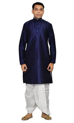 Blue Silk Ethnic Indian Traditional Mens Festive Wear Dhoti Kurta 1
