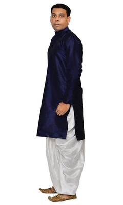 Blue Silk Ethnic Indian Traditional Mens Festive Wear Dhoti Kurta 2