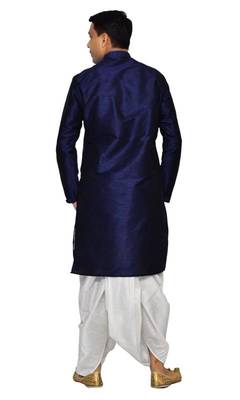 Blue Silk Ethnic Indian Traditional Mens Festive Wear Dhoti Kurta 3