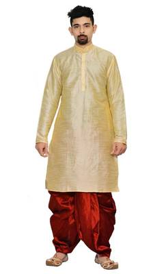Gold Silk Ethnic Indian Traditional Mens Festive Wear Dhoti Kurta 1