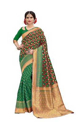 Multicolor banarasi art silk saree with blouse 1