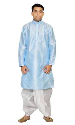 Blue Silk Ethnic Indian Traditional Mens Festive Wear Dhoti Kurta 1