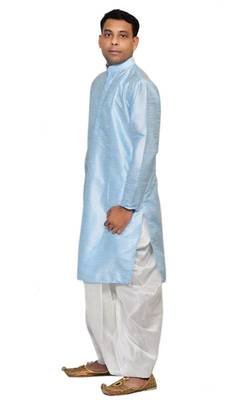 Blue Silk Ethnic Indian Traditional Mens Festive Wear Dhoti Kurta 2