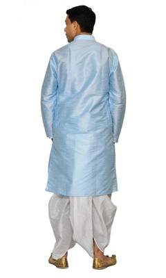 Blue Silk Ethnic Indian Traditional Mens Festive Wear Dhoti Kurta 3