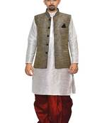 Black Silk Ethnic Indian Traditional Mens Festive Wear Dhoti Kurta with Waistcoat