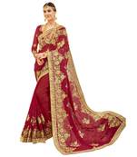 Red embroidered faux georgette saree with blouse