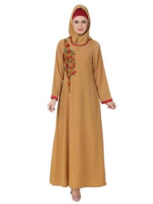 MyBatua Beige Polyester Arabian Dailywear Islamic Muslim Long Abaya With Hijab 1