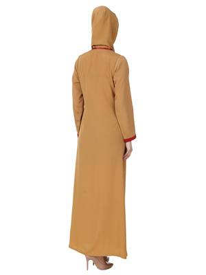 MyBatua Beige Polyester Arabian Dailywear Islamic Muslim Long Abaya With Hijab 2