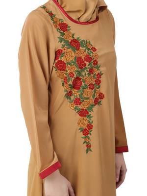 MyBatua Beige Polyester Arabian Dailywear Islamic Muslim Long Abaya With Hijab 3