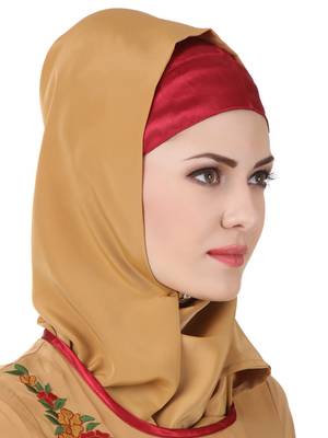 MyBatua Beige Polyester Arabian Dailywear Islamic Muslim Long Abaya With Hijab 4