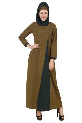 MyBatua Brown Polyester Arabian Dailywear Islamic Muslim Long Abaya With Hijab 1