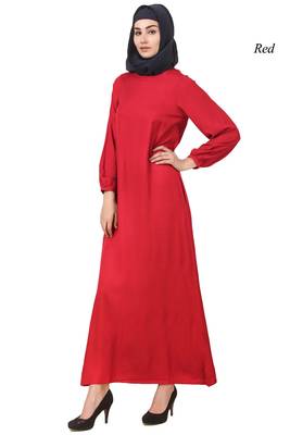 MyBatua Red Rayon Arabian Dailywear Islamic Muslim Long Abaya With Hijab 1